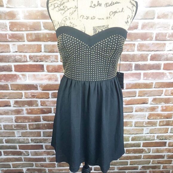 Short Black/Gold Halter Studded Dress - Picture 8 of 8